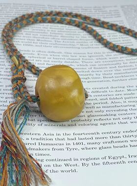 23.27克古董老蜜蜡大墩子暗花琥珀吊坠藏式项链保真37x34x29mm