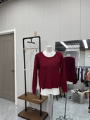 女秋冬高级款 高品质复古酒红色修身 显瘦圆领针织衫
