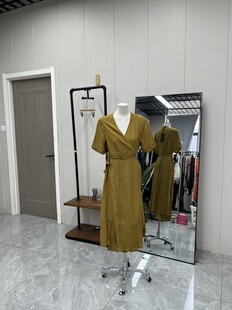 长裙款 100SCS面料高级一片式 连衣裙腰带设计V领夏季