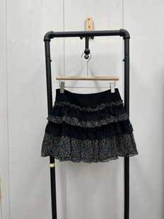 碎花荷叶边高腰A字短裙夏季 百搭显瘦蛋糕裙蕾丝拼接