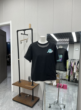 黑色宽松后背网纱拼接透气性感休闲短袖夏季T恤潮酷款