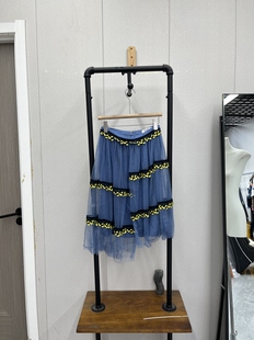 古着显瘦蓝色气质网纱A字半身裙女夏季韩版甜美蛋糕裙