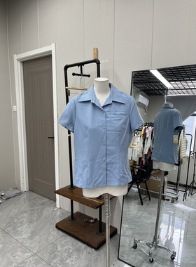 蓝色衬衫短袖外套气质通勤夏季百搭简约显白高级