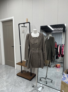 复古棕色格纹双排扣短款 显瘦百搭休闲 外套女秋冬装