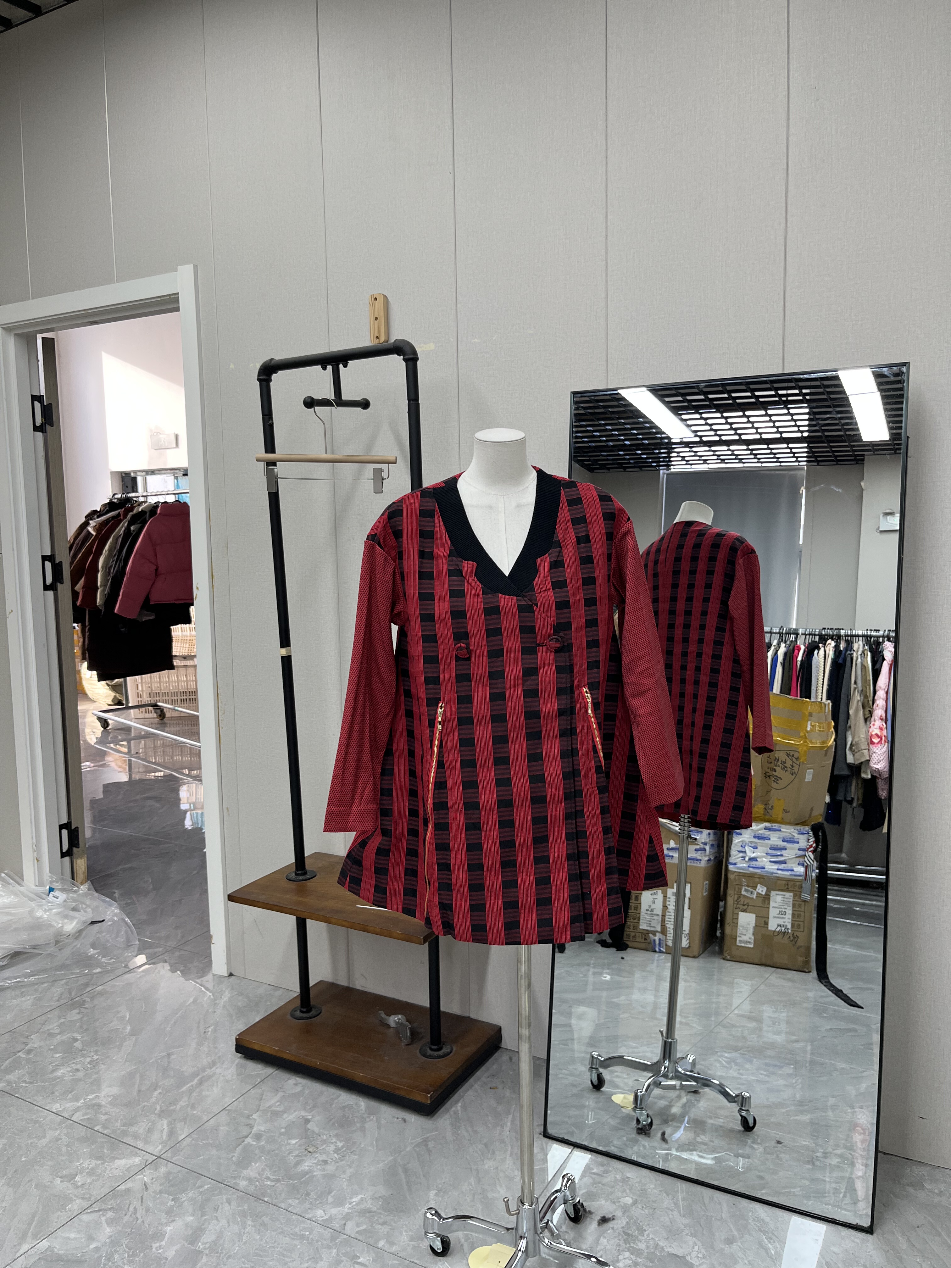 红色格子A版风衣外套中长款气质休闲减龄百搭英伦复古