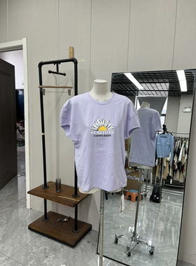 甜美紫色时尚休闲宽松夏季款短袖百搭减龄亲肤圆领款
