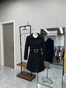 复古显瘦黑色呢料大衣女秋冬加厚保暖收腰通勤百搭