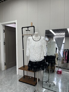 雪纺长袖 蕾丝搭配蛋糕裙裙摆设计连衣裙黑白拼接