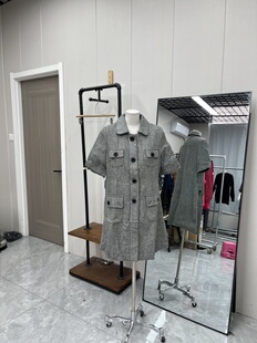 高品质呢料单排扣短袖 连衣裙百搭复古休闲通勤款