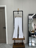 简约白色弹力款 复古松紧腰高腰针织面料打底裤 喇叭裤