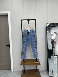 重工刺绣中高腰显瘦 长裤 高品质复古百搭春秋款 牛仔裤