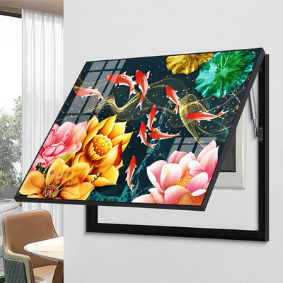 免打孔中式金鱼电表箱挂画客厅艺术简约开关盒壁画遮挡电源装饰画