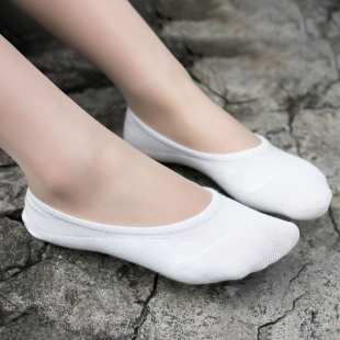 100%纯棉船袜女士全棉袜子防滑不掉跟浅口防臭隐形袜托大码 乐福鞋