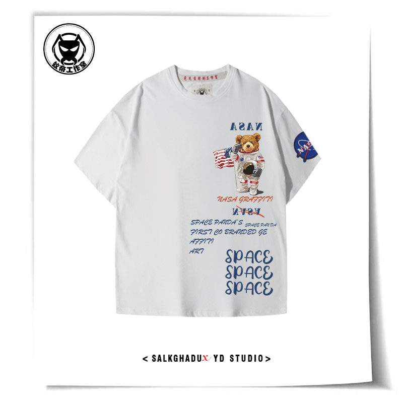 NASA联名T恤小熊短袖官方旗舰店王一博同款衣服炸街宇航员欧货夏