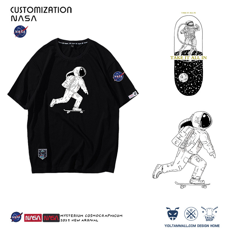 NASA联名T恤HP衣服欧美潮流夏季宇航员美式工装风潮牌男土短袖男