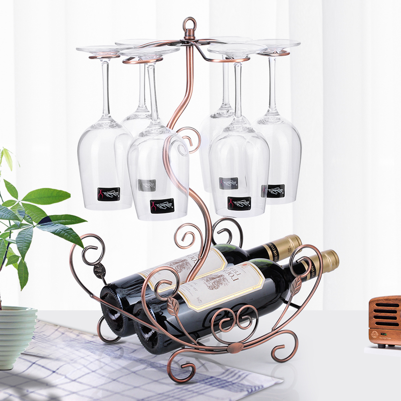 创意红酒架欧式葡萄酒架子时尚酒瓶架倒挂放高脚杯架装饰摆件酒架