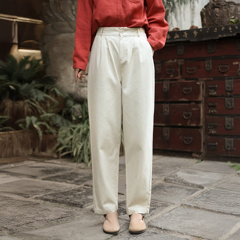 半松紧高腰宽松显瘦收腿萝卜裤 2026春季新款水洗棉休闲裤女