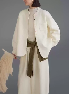 2025春秋冬新品羊毛圈圈肌理毛呢布休闲文艺显瘦长款萝卜裤套装