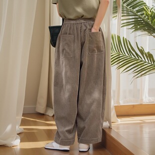 宽松阔腿裤 2026三季 匹马棉粗坑条肌理感休闲文艺灯芯绒长裤 新款 款