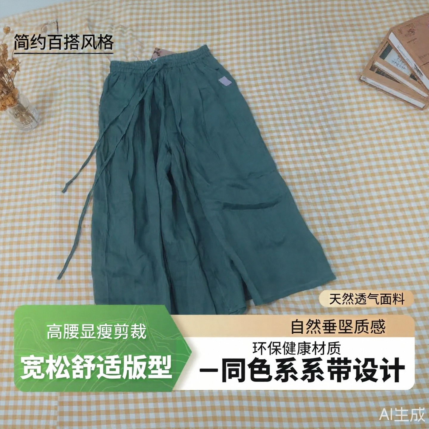 夏季苎麻轻薄透气九分松紧腰裙裤