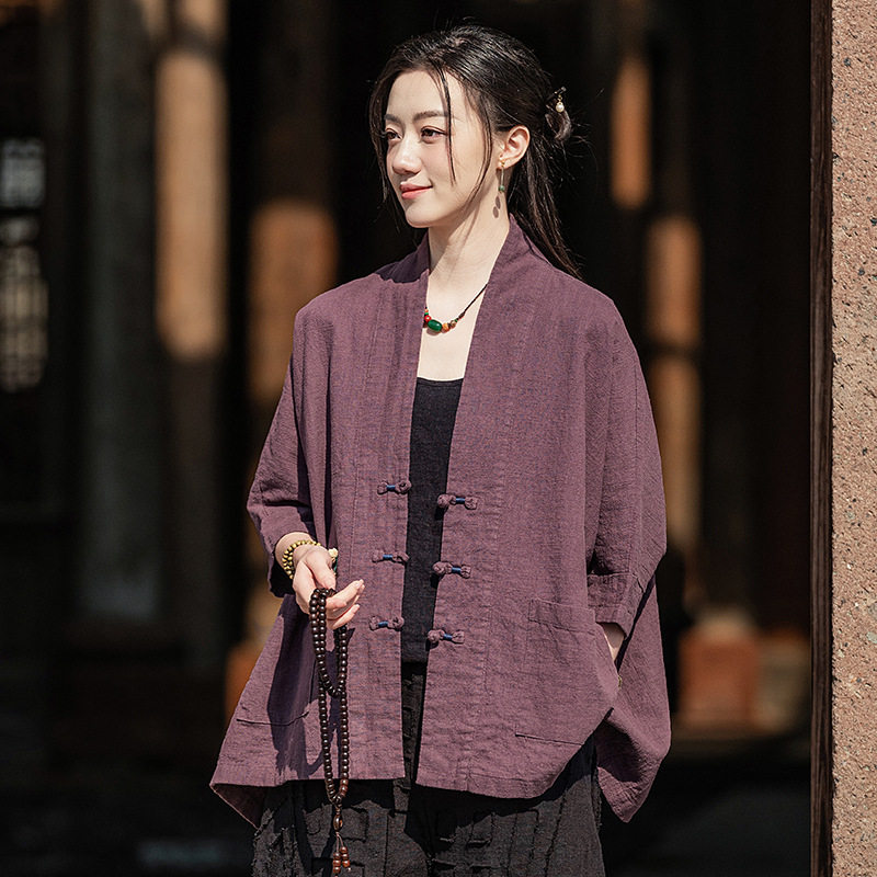 默念依旧原创禅意外套春新款棉麻大码宽松蝙蝠袖改良中式上衣开衫