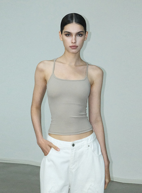AE30 Saint 卡其/粉/灰吊带 高弹修身带胸垫百搭背心（可健身）