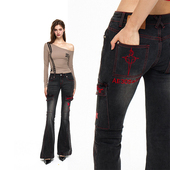 AE30 2024AW 重工微喇牛仔裤 Saint 黑红撞色水洗弹力修身