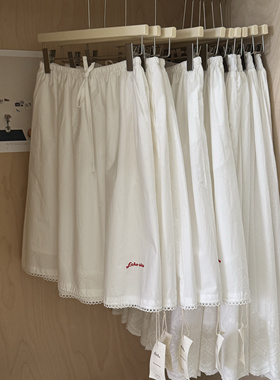 Echoshine 2025春夏季新款极简法式半身裙刺绣标森系日系半裙纯棉
