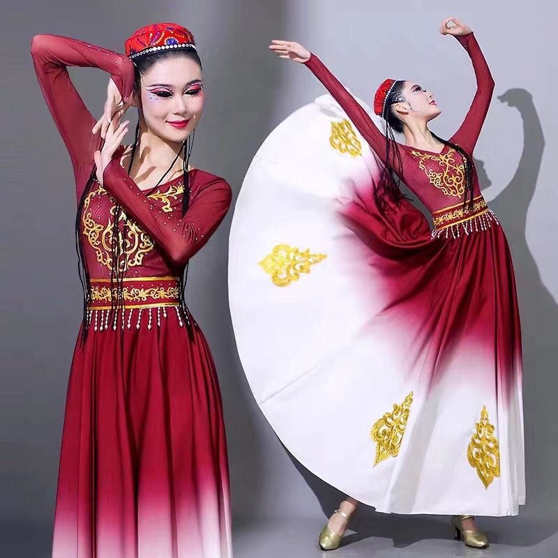 新款新疆舞蹈服装演出服维吾尔族大摆裙少数民族维族艺考表演