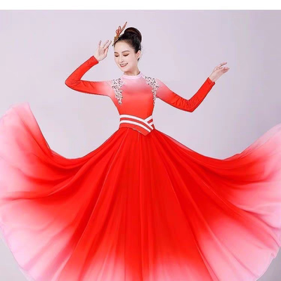 歌伴舞现代舞开场舞灯火里的中国红色舞蹈服演出服飘逸合唱服