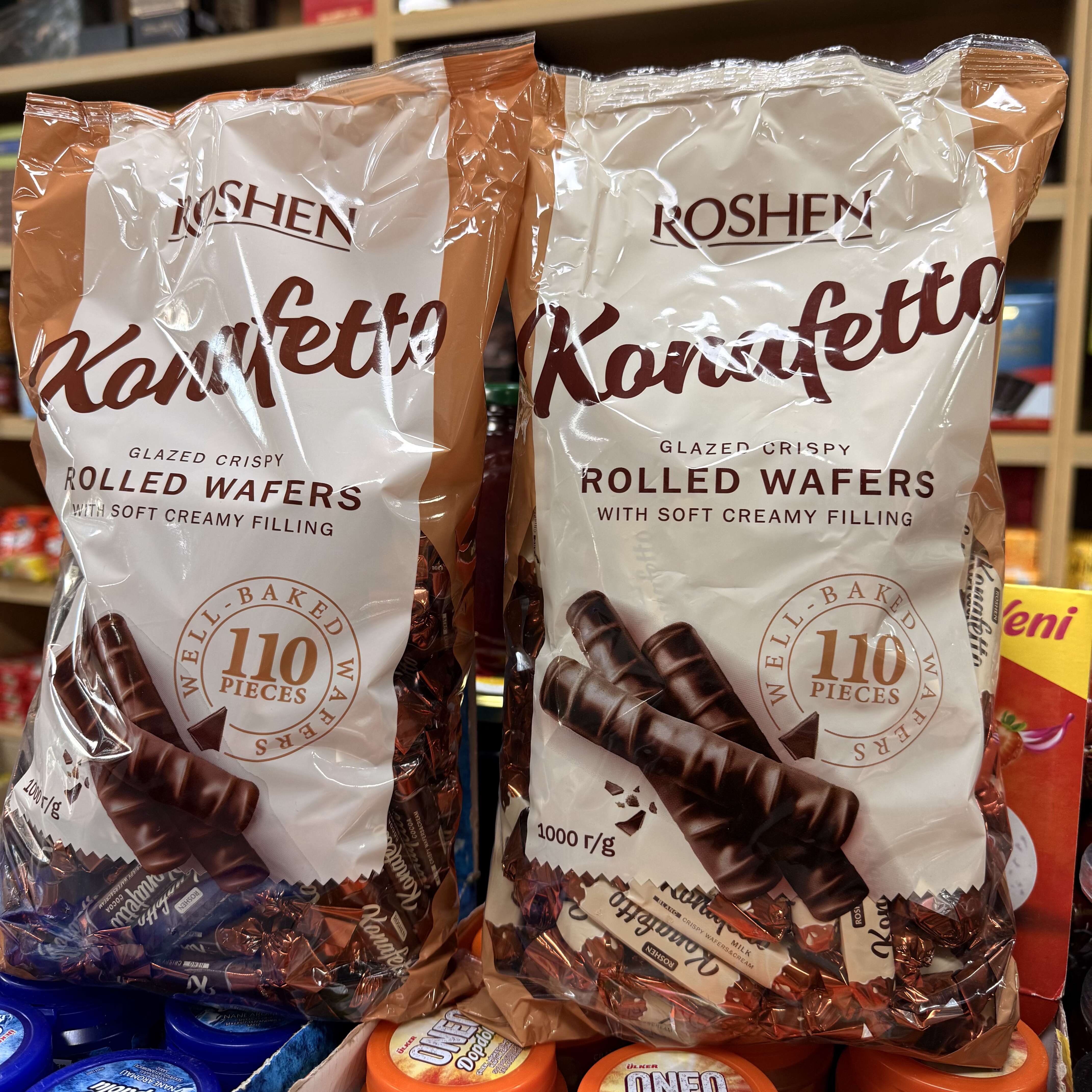 如胜Roshen黑白咖啡味巧克力夹心蛋卷棒进口网红零食喜糖年货