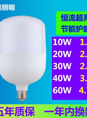 LED节能灯泡 E27螺口家用球泡灯 20W40W100W大功率超亮厂房照明灯