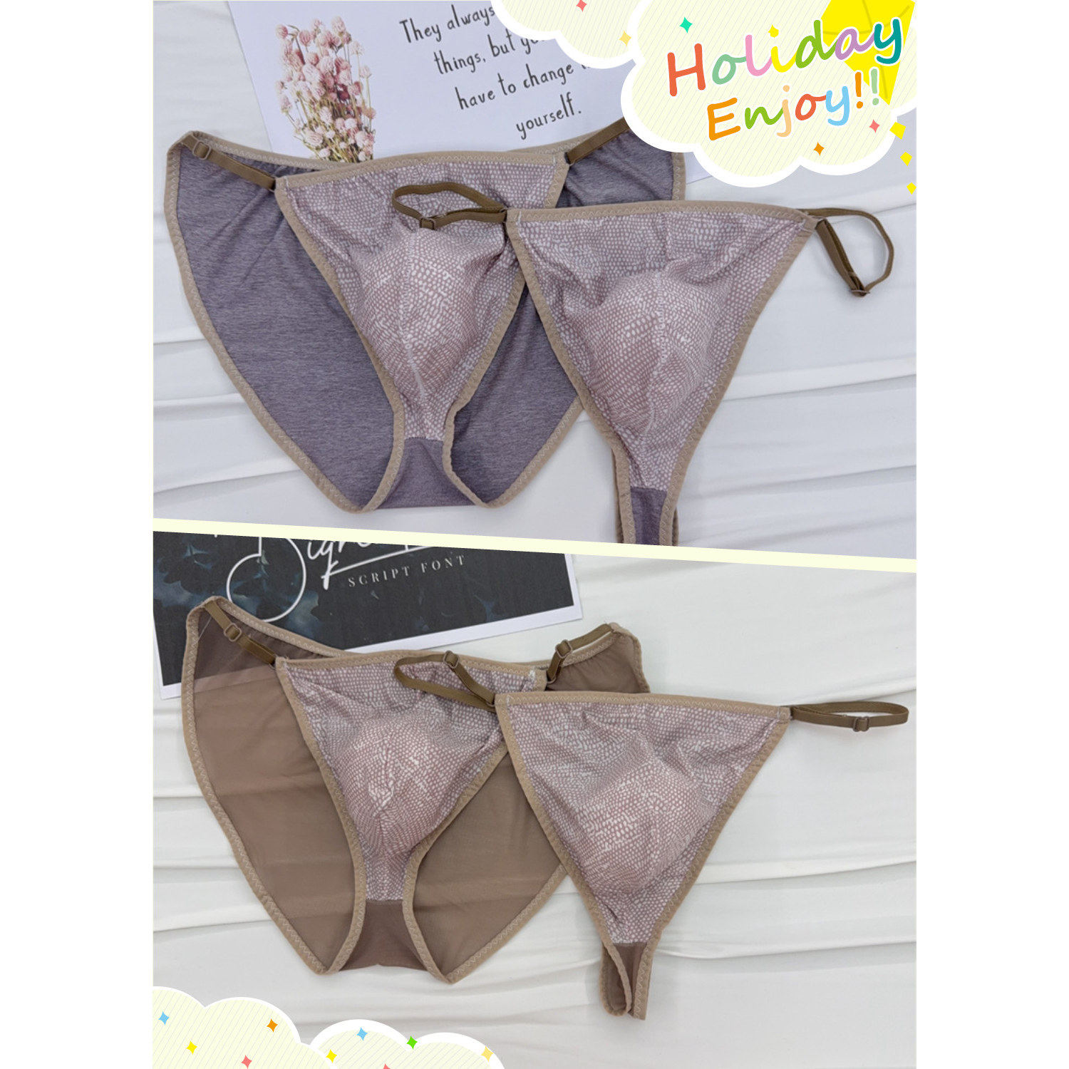2025秋欧美新款细调节带男性感情趣款印花三角裤丁字裤组合,女士内衣/男士内衣/家居服,女三角裤,淘宝优惠券,粉丝福利购,淘宝优惠卷
