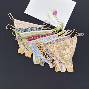 25年新款 可调节腰带超大码 性感印花冰丝豹纹碎花低腰丁字裤 男士