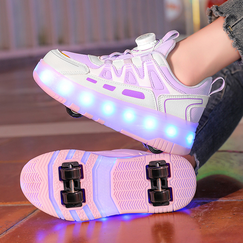 儿童暴走鞋女童七彩灯发光闪光灯溜冰鞋四轮旱冰鞋女孩滑轮鞋跨境