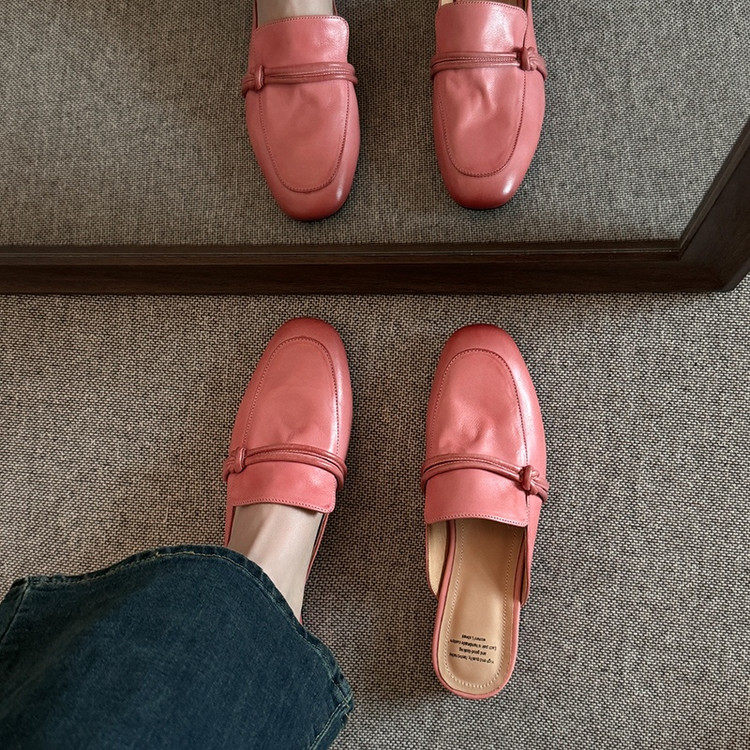巨好看~洋气粉色真皮头层牛皮包头拖鞋女低跟平底夏天外穿百搭女,女鞋,包头拖,淘宝优惠券,粉丝福利购,淘宝优惠卷