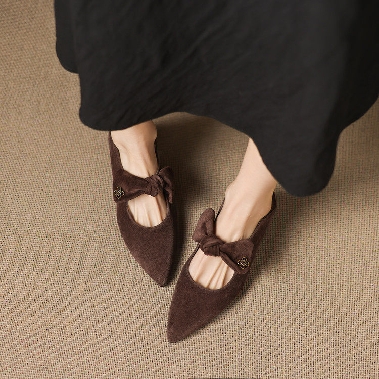 复古风蝴蝶结玛丽珍鞋女磨砂皮尖头细跟浅口单鞋通勤中跟气质女,女鞋,浅口单鞋,淘宝优惠券,粉丝福利购,淘宝优惠卷