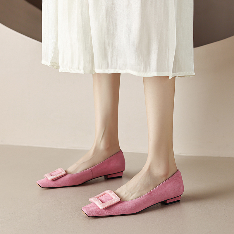 方头低帮鞋单鞋欧美方扣