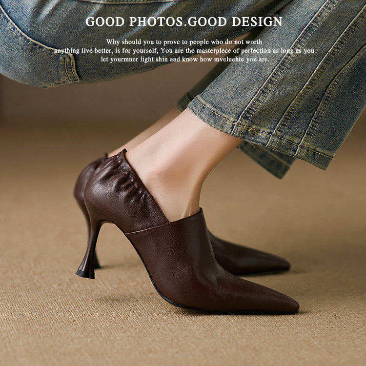 法式优雅风深口单鞋女尖头细高跟真皮气质名媛风职场女鞋拉链显瘦,女鞋,深口单鞋,淘宝优惠券,粉丝福利购,淘宝优惠卷
