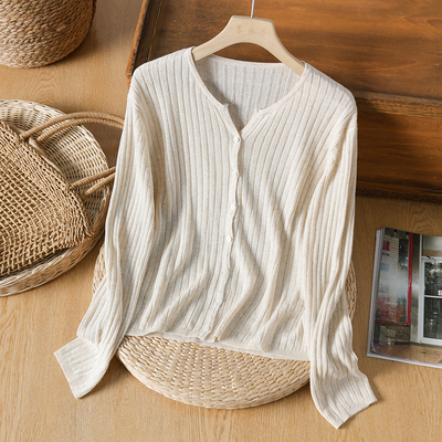 享永子【自带凉意】95%汉麻长袖针织开衫女文艺复古遮阳空调衫夏
