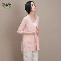 Летняя куртка, трикотажный свитер, длинный кардиган, одежда для защиты от солнца, коллекция 2021, средней длины, из хлопка и льна