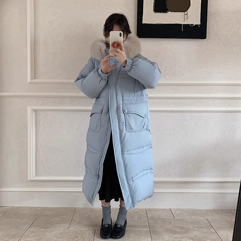 朗月蓝色90白鸭绒羽绒服