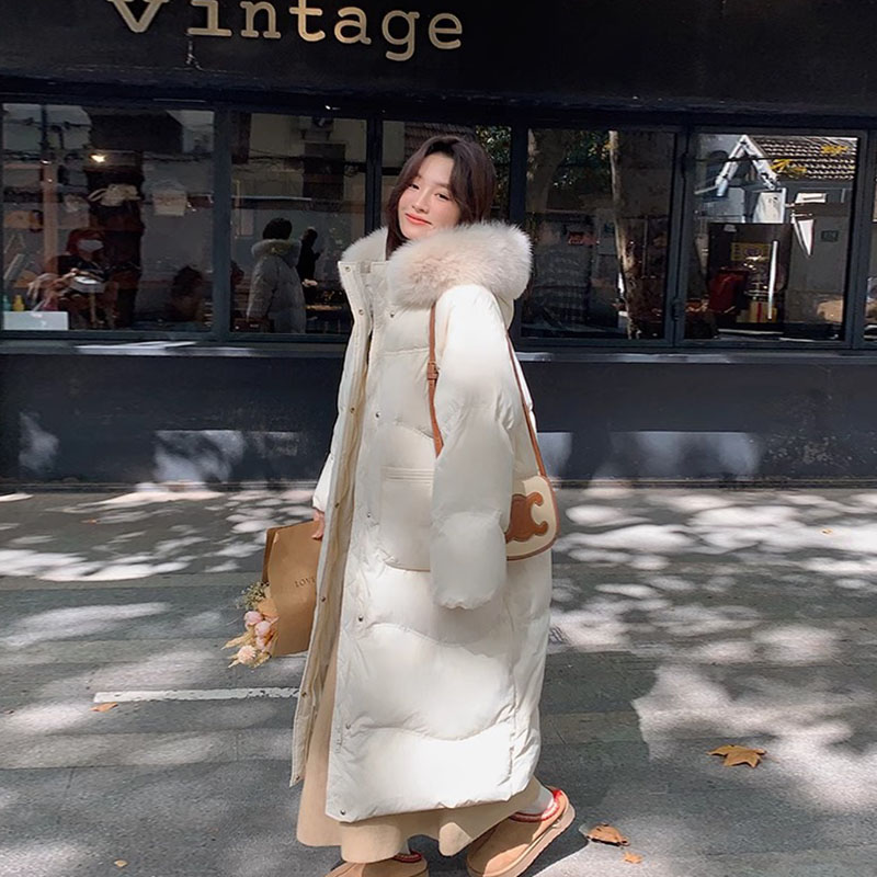 冬日来信白色90白鸭绒羽绒服女中长款过膝冬时尚宽松加厚保暖外套