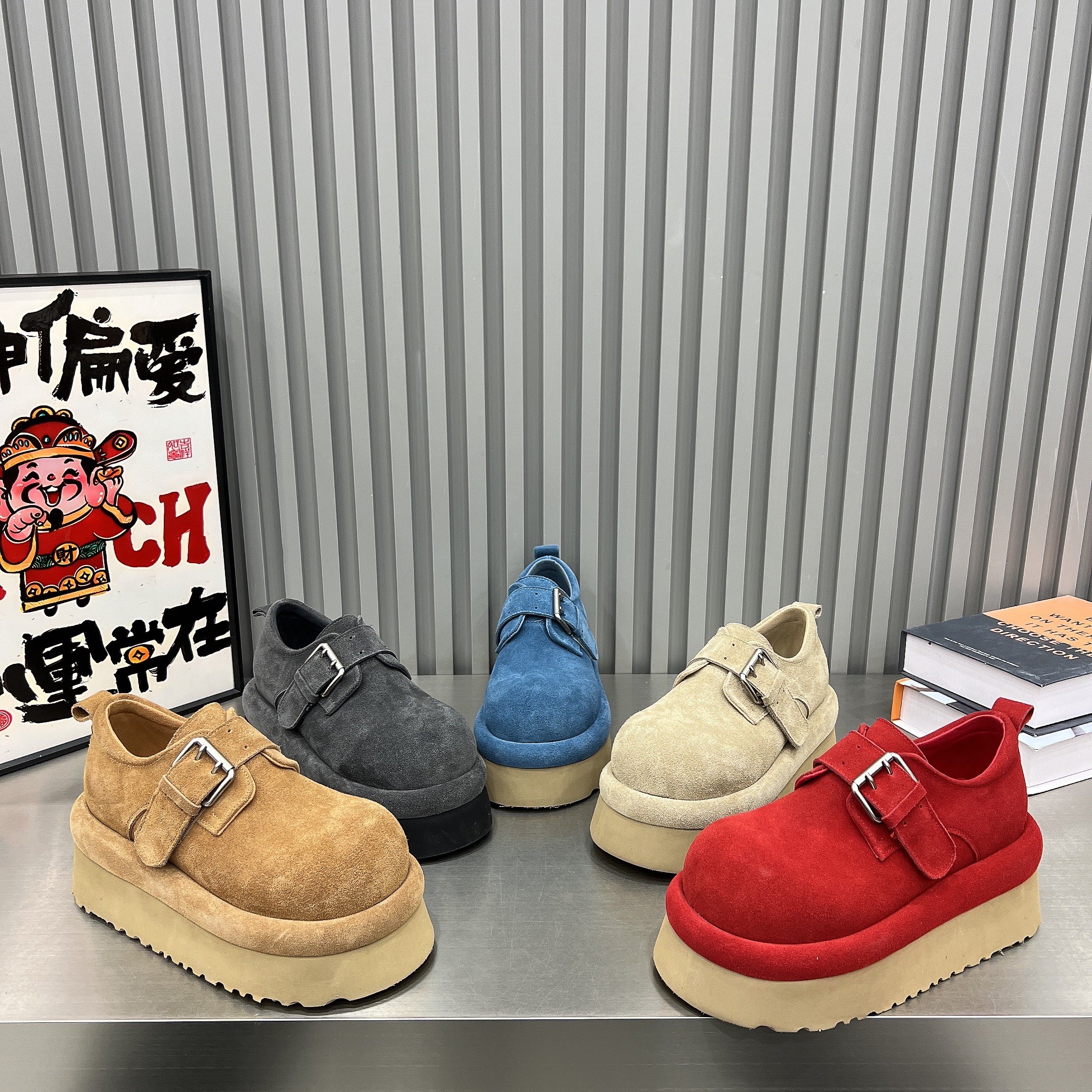 欧货磨砂皮厚底勃肯鞋女2026新款皮带扣增高单鞋低帮休闲鞋乐福鞋,女鞋,松糕（摇摇）鞋,淘宝优惠券,粉丝福利购,淘宝优惠卷