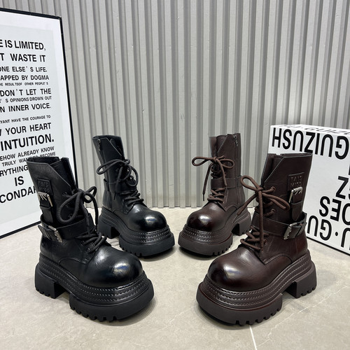 7cm厚底增高马丁靴女2026新款皮带扣系带机车靴英伦风切尔西短靴