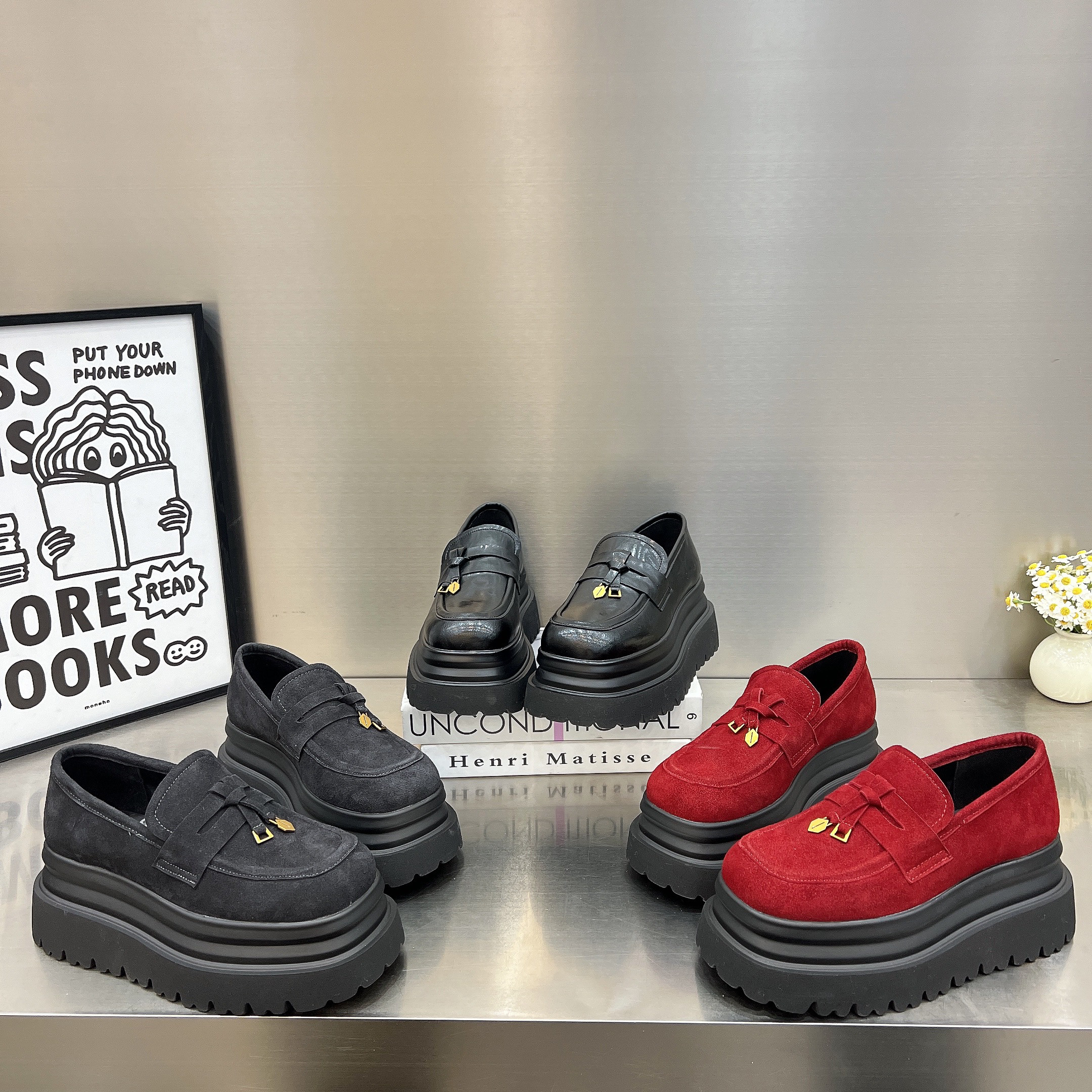 欧货真皮厚底松糕乐福鞋女2026新款增高6cm低帮鞋懒人一脚蹬单鞋