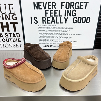 欧货雪地靴女鞋2025新款磨砂皮外穿休闲勃肯懒人拖加绒包头半拖鞋