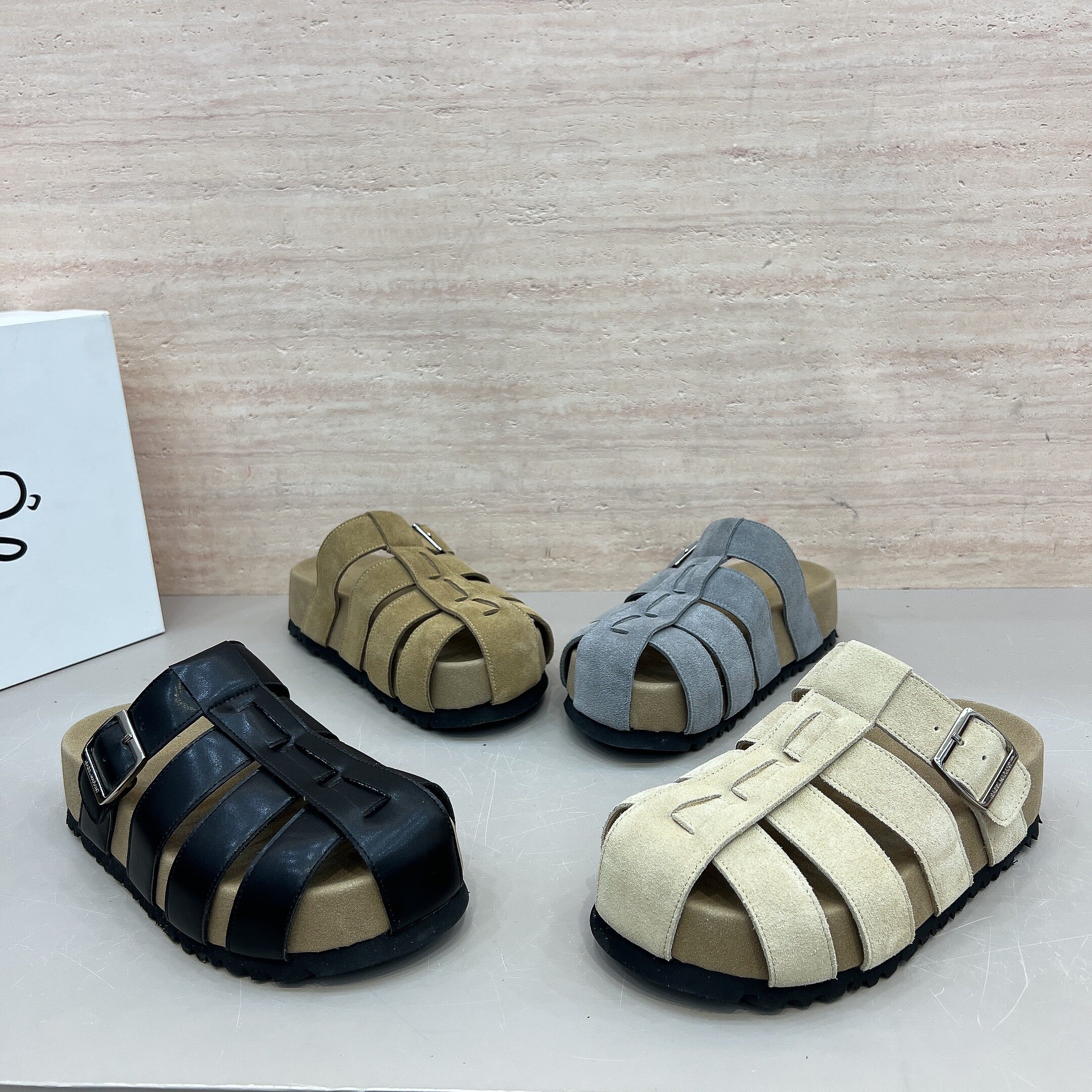 镂空编织包头半拖鞋女2026新款5cm厚底透气时尚凉鞋勃肯鞋猪笼鞋