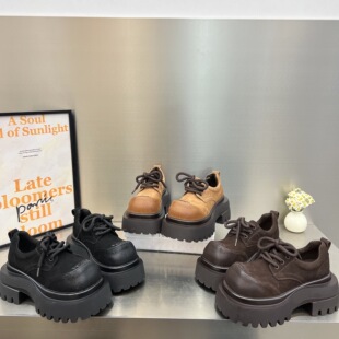 欧货真皮磨砂皮乐福鞋女鞋2025新款厚底7cm增高小皮鞋单鞋低帮鞋