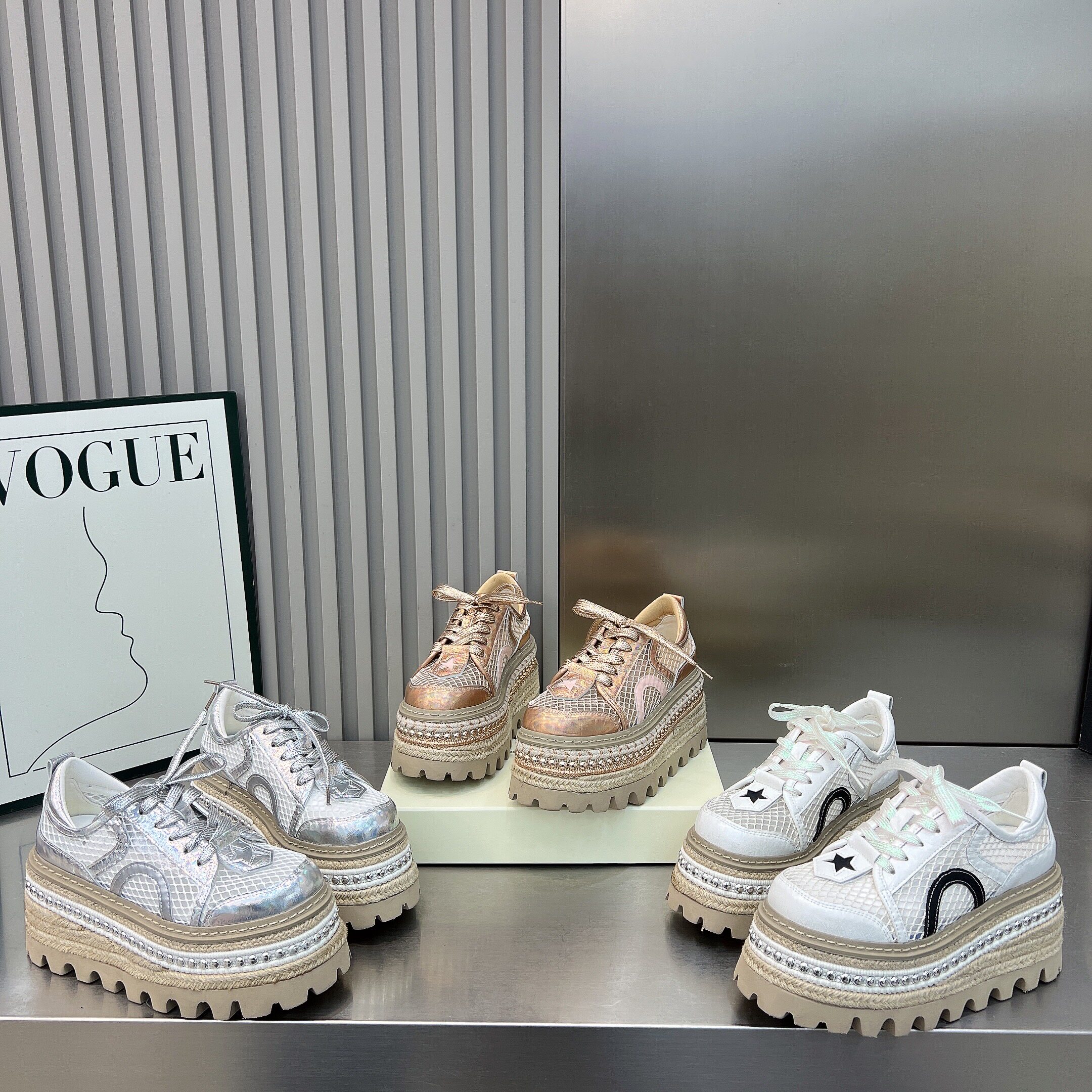 镂空网面亚麻休闲鞋女2026新款8cm厚底系带小个子增高鞋百搭单鞋